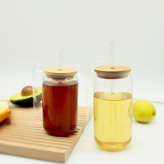 Reusable Glass Cup with Lid + Straw